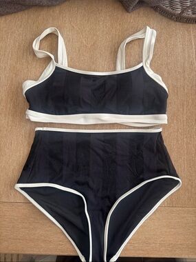 NWT Aerie Black Bikini Set with White Trim